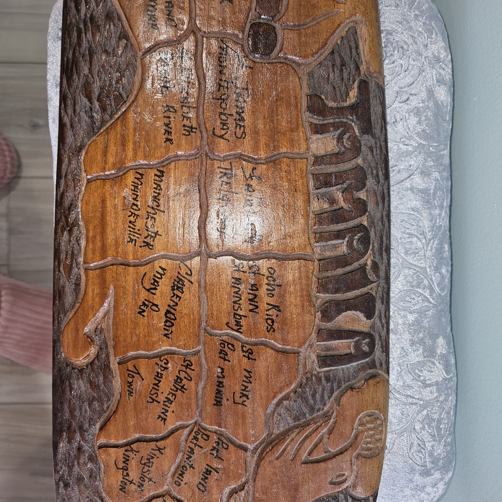 Carved Wooden Map Plaque in Warm Brown